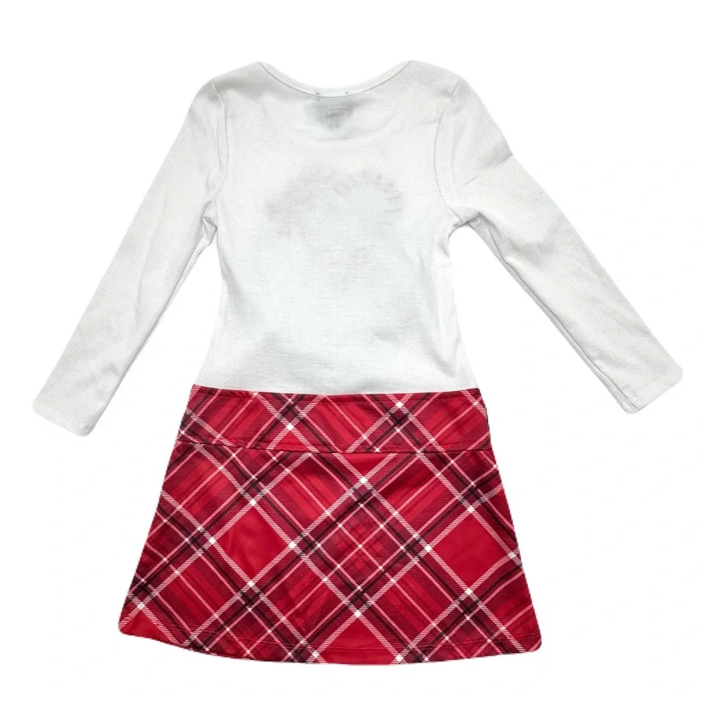 Lilt White and Red Plaid Dress with Glittery Candy Cane Design and Black Purse